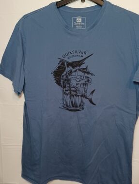 Quiksilver Men’s Slate Blue Graphic Tee with Black Illustration
